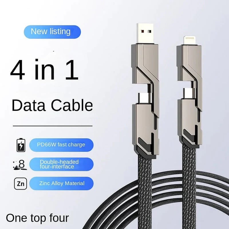 🤩4-in-1 Flat Braided Anti-Tangle Charger Cord with Velcro